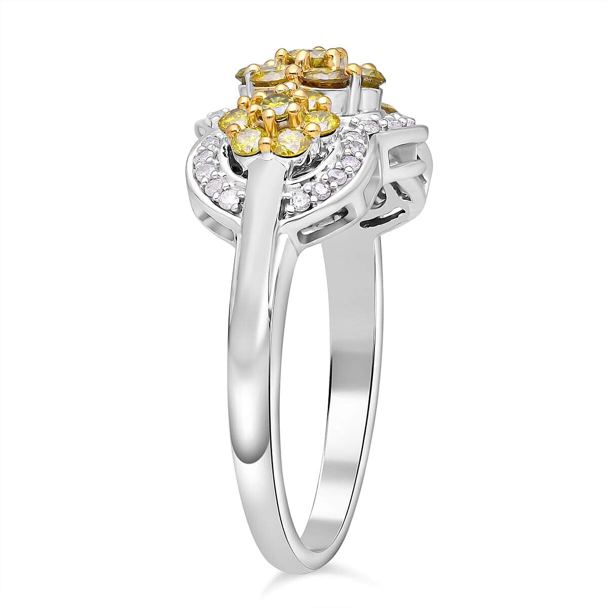Yellow Diamond (IR), Diamond Ring in Platinum Over Sterling Silver (Size 10.0) 1.00 ctw image number 3