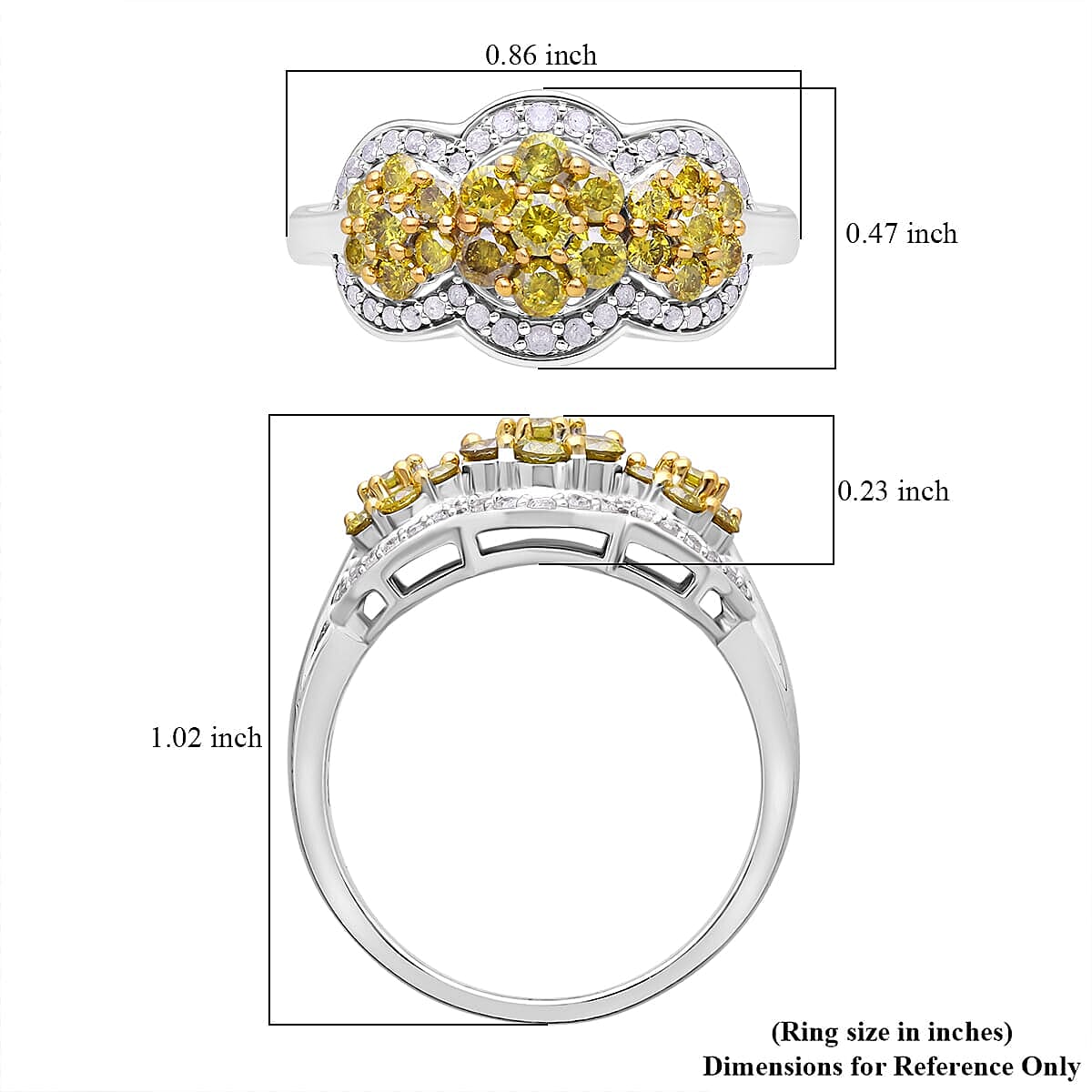Yellow Diamond (IR), Diamond Ring in Platinum Over Sterling Silver (Size 10.0) 1.00 ctw image number 4