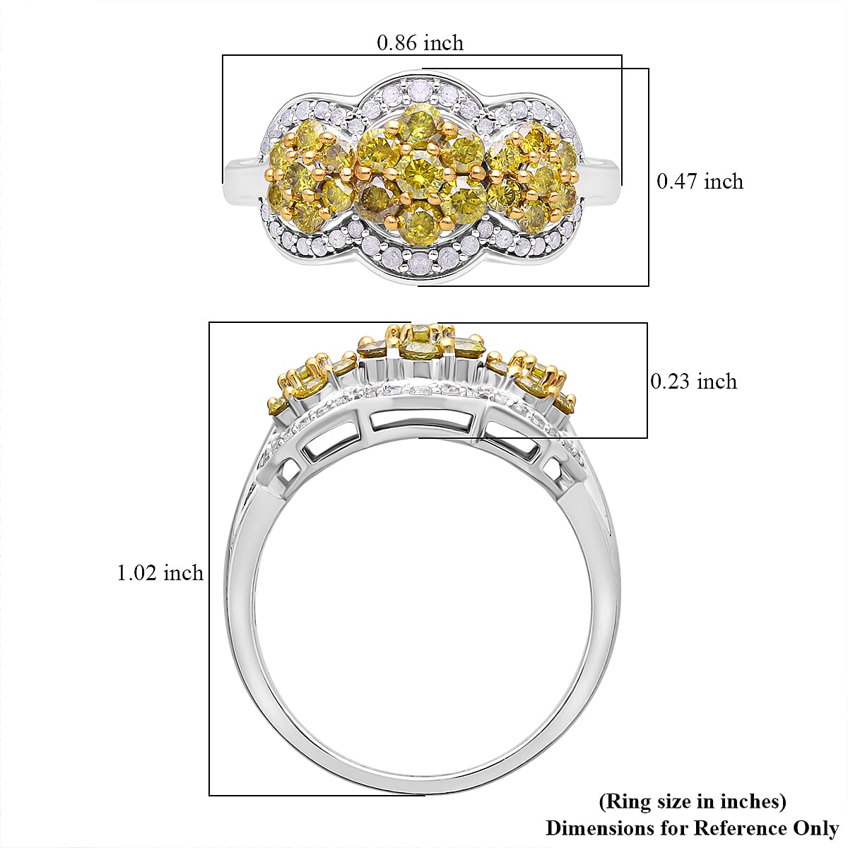 Yellow and White Diamond 1.00 ctw Celestial Lace Ring in Platinum Over Sterling Silver (Size 7.0) image number 4