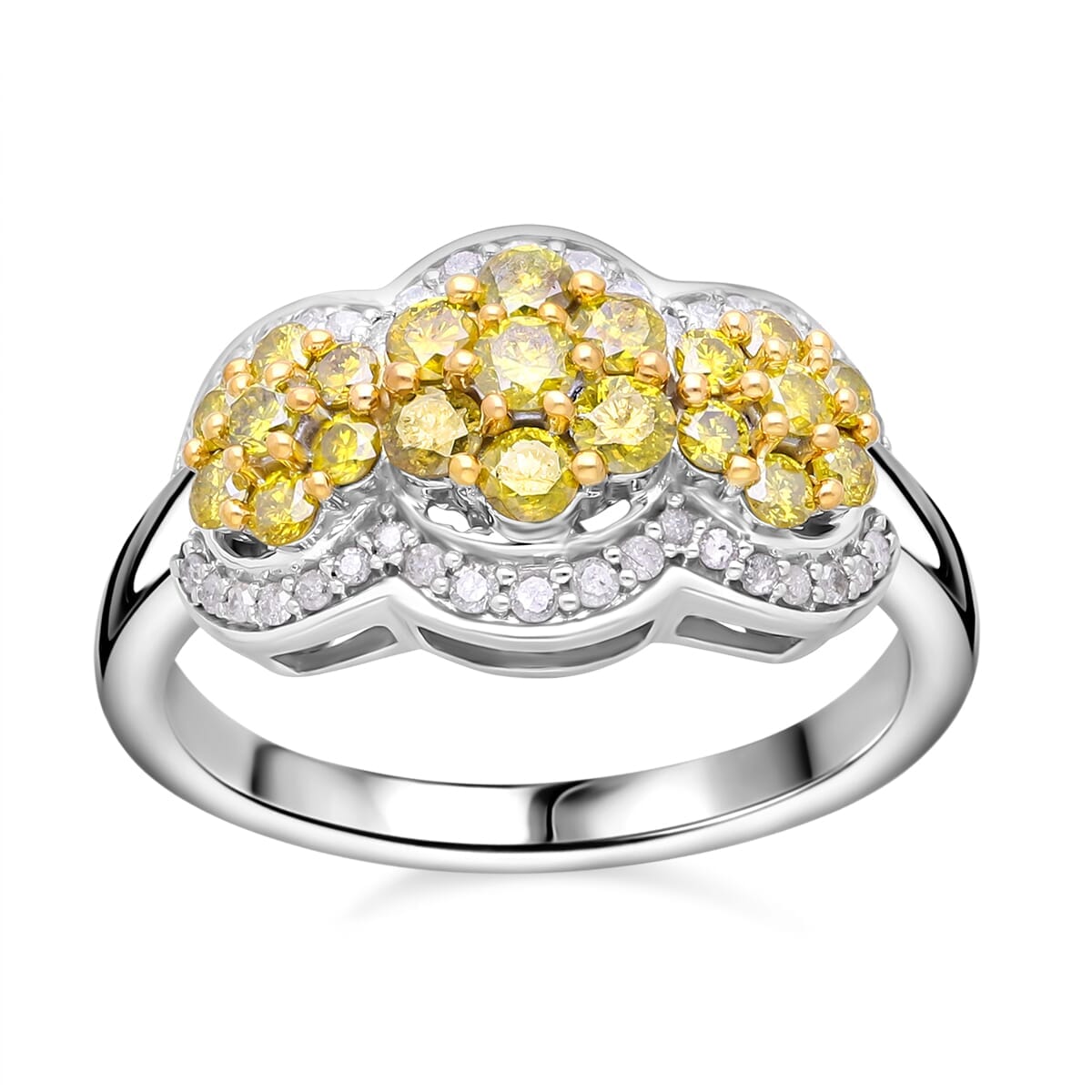 Yellow and White Diamond 1.00 ctw Celestial Lace Ring in Platinum Over Sterling Silver (Size 8.0) image number 0