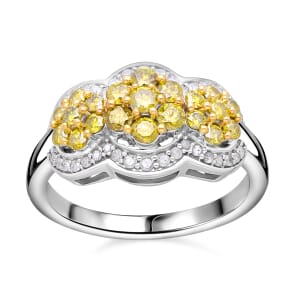 Yellow and White Diamond 1.00 ctw Celestial Lace Ring in Platinum Over Sterling Silver (Size 8.0)