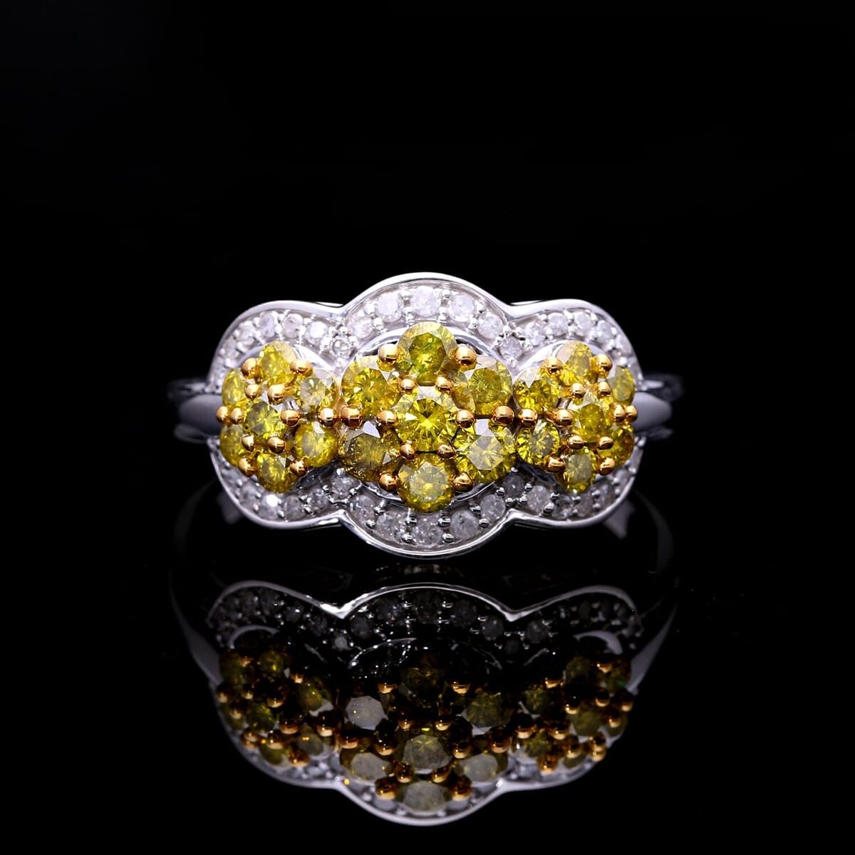 Yellow and White Diamond 1.00 ctw Celestial Lace Ring in Platinum Over Sterling Silver (Size 8.0) image number 1
