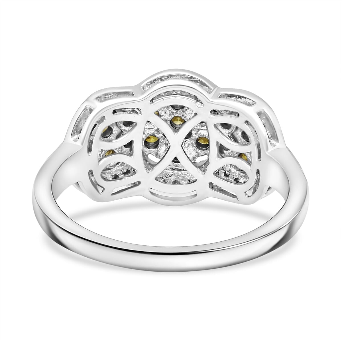 Yellow and White Diamond 1.00 ctw Celestial Lace Ring in Platinum Over Sterling Silver (Size 8.0) image number 2