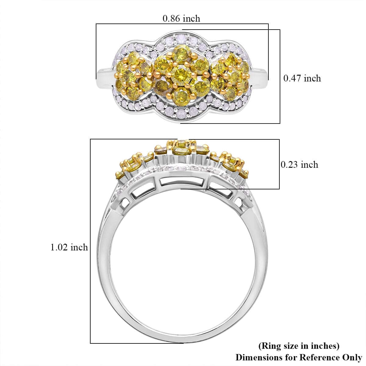 Yellow and White Diamond 1.00 ctw Celestial Lace Ring in Platinum Over Sterling Silver (Size 8.0) image number 4