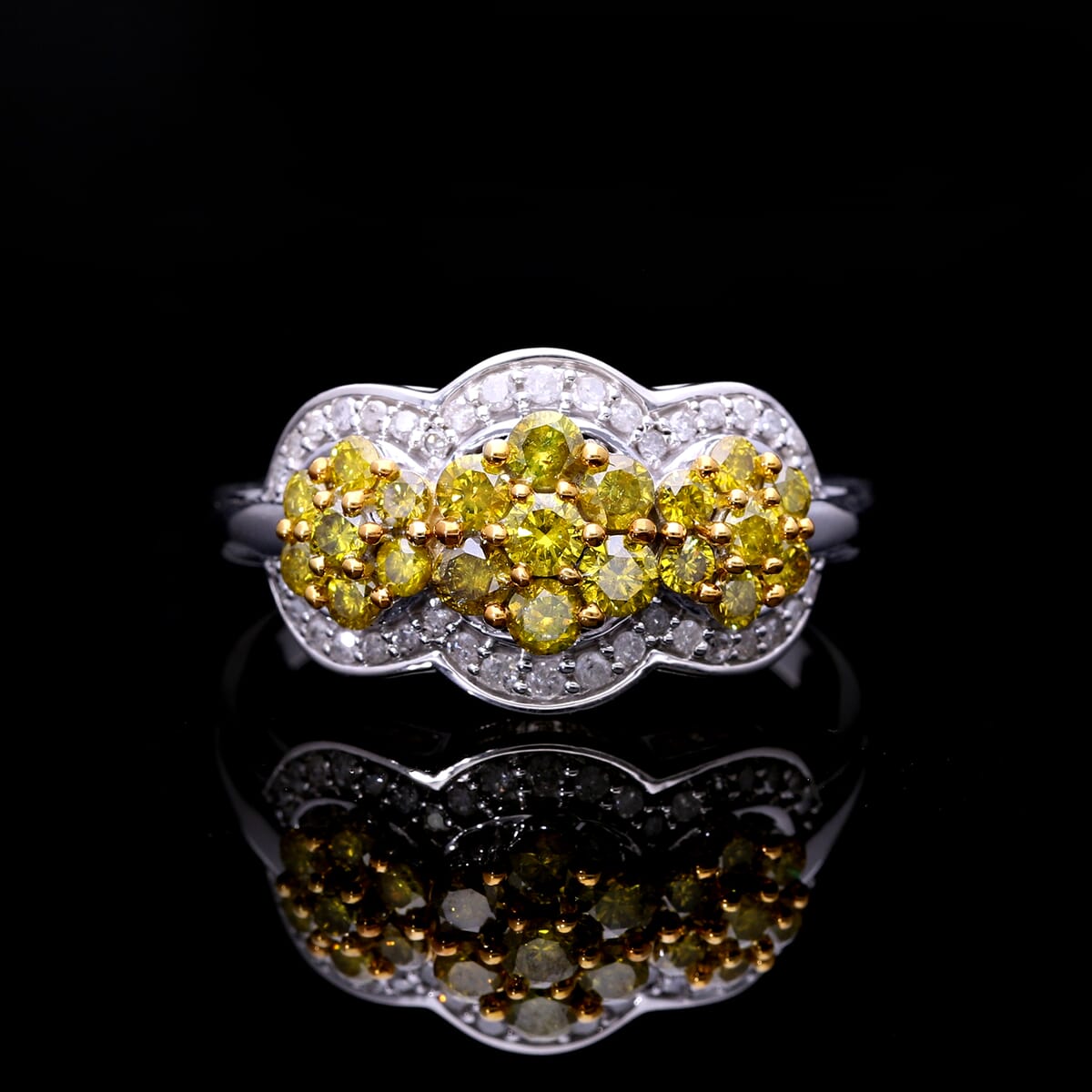 Yellow and White Diamond 1.00 ctw Celestial Lace Ring in Platinum Over Sterling Silver (Size 9.0) image number 1