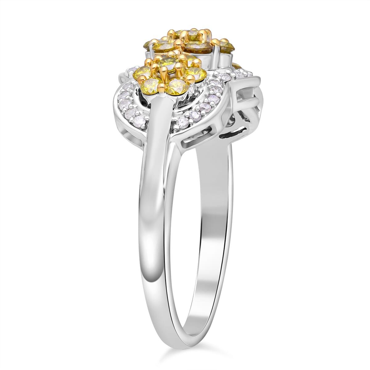 Yellow and White Diamond 1.00 ctw Celestial Lace Ring in Platinum Over Sterling Silver (Size 9.0) image number 3