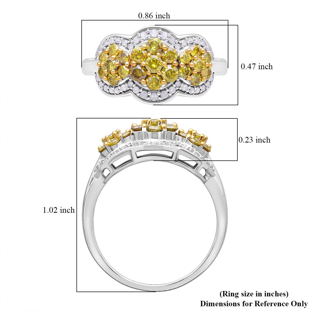 Yellow and White Diamond 1.00 ctw Celestial Lace Ring in Platinum Over Sterling Silver (Size 9.0) image number 4