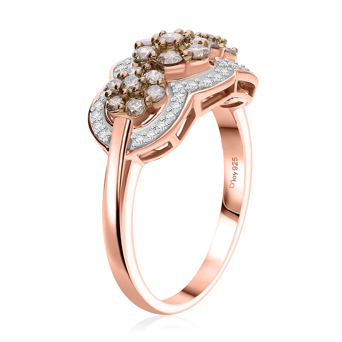 Natural Champagne and White Diamond 1.00 ctw Celestial Lace Ring in Vermeil Rose Gold Over Sterling Silver (Size 7.0) image number 1