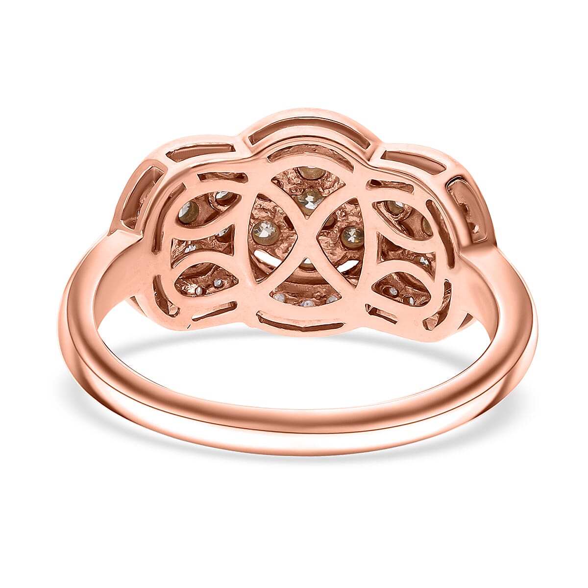 Natural Champagne and White Diamond 1.00 ctw Celestial Lace Ring in Vermeil Rose Gold Over Sterling Silver (Size 7.0) image number 2
