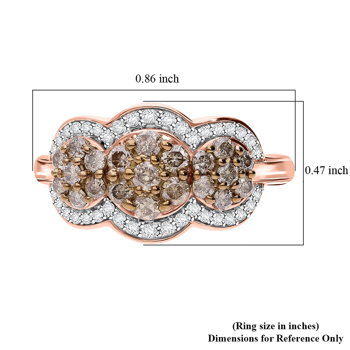 Natural Champagne and White Diamond 1.00 ctw Celestial Lace Ring in Vermeil Rose Gold Over Sterling Silver (Size 8.0) image number 3