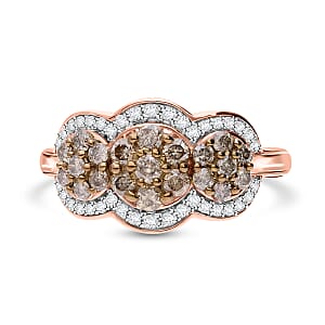 Natural Champagne and White Diamond 1.00 ctw Celestial Lace Ring in Vermeil Rose Gold Over Sterling Silver (Size 9.0)