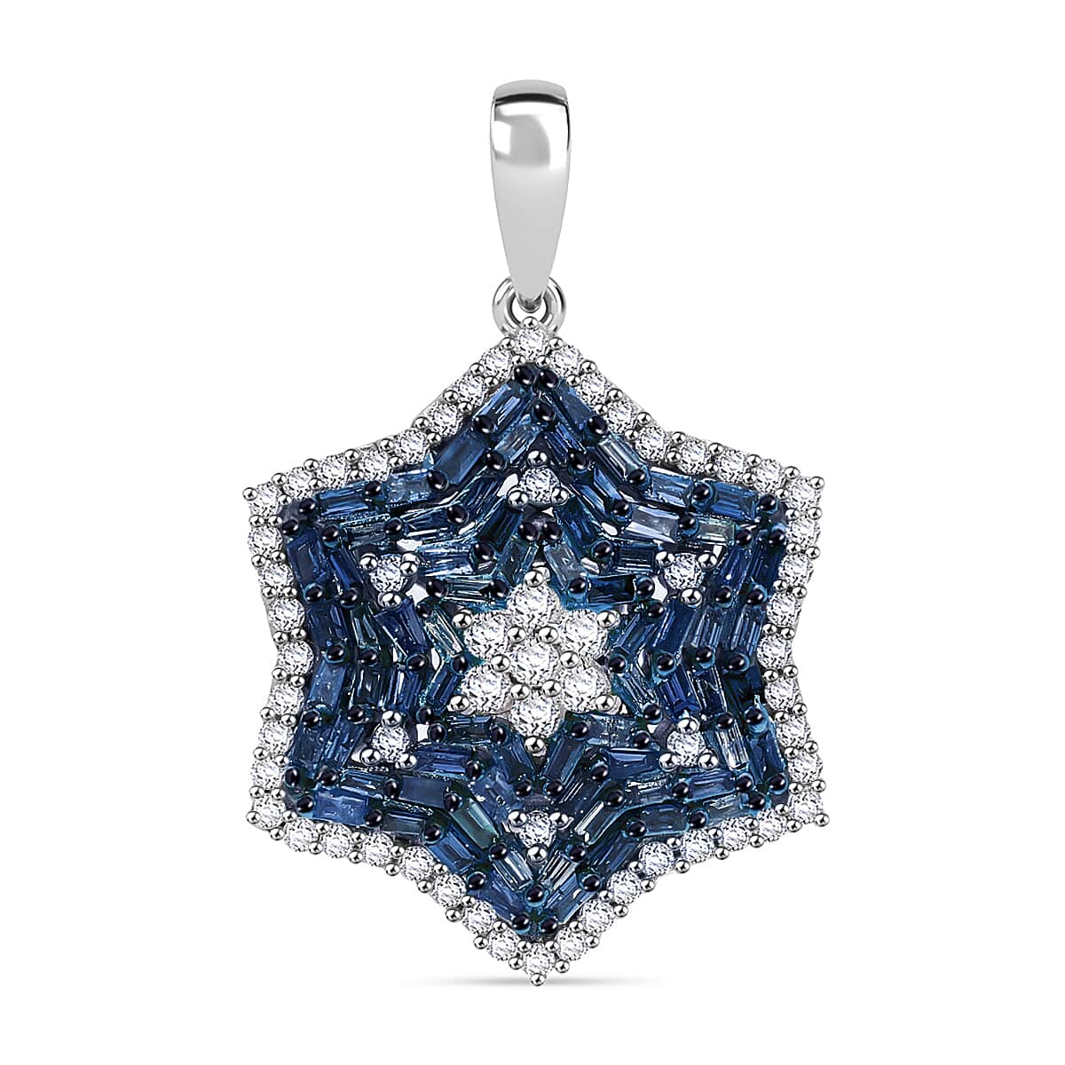 Blue and White Diamond 1.00 ctw Star Pendant in Platinum Over Sterling  Silver