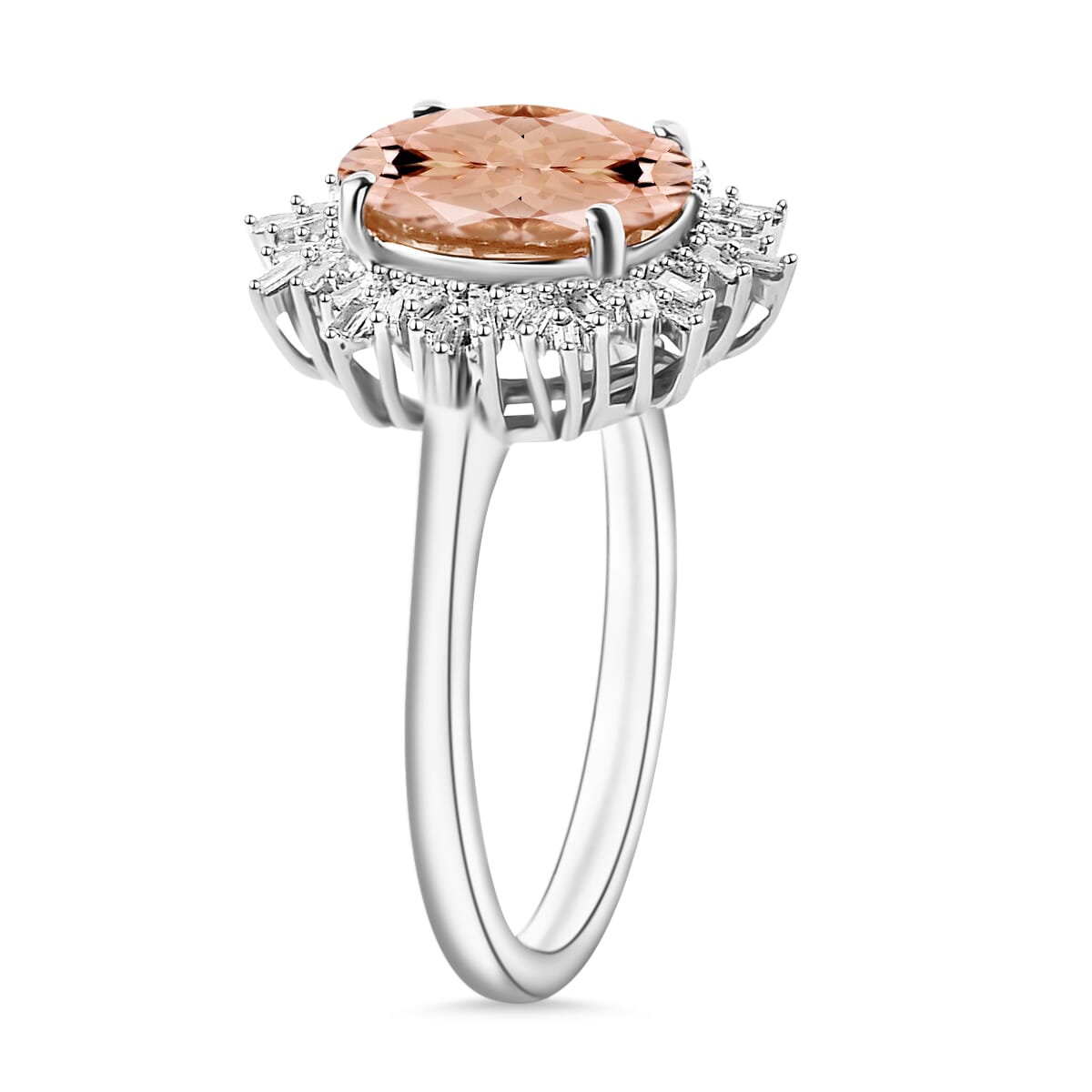 Luxoro Premium Pink Morganite and G-H I1 Diamond 5.30 ctw Ring in 14K White Gold 4.30 Grams image number 2