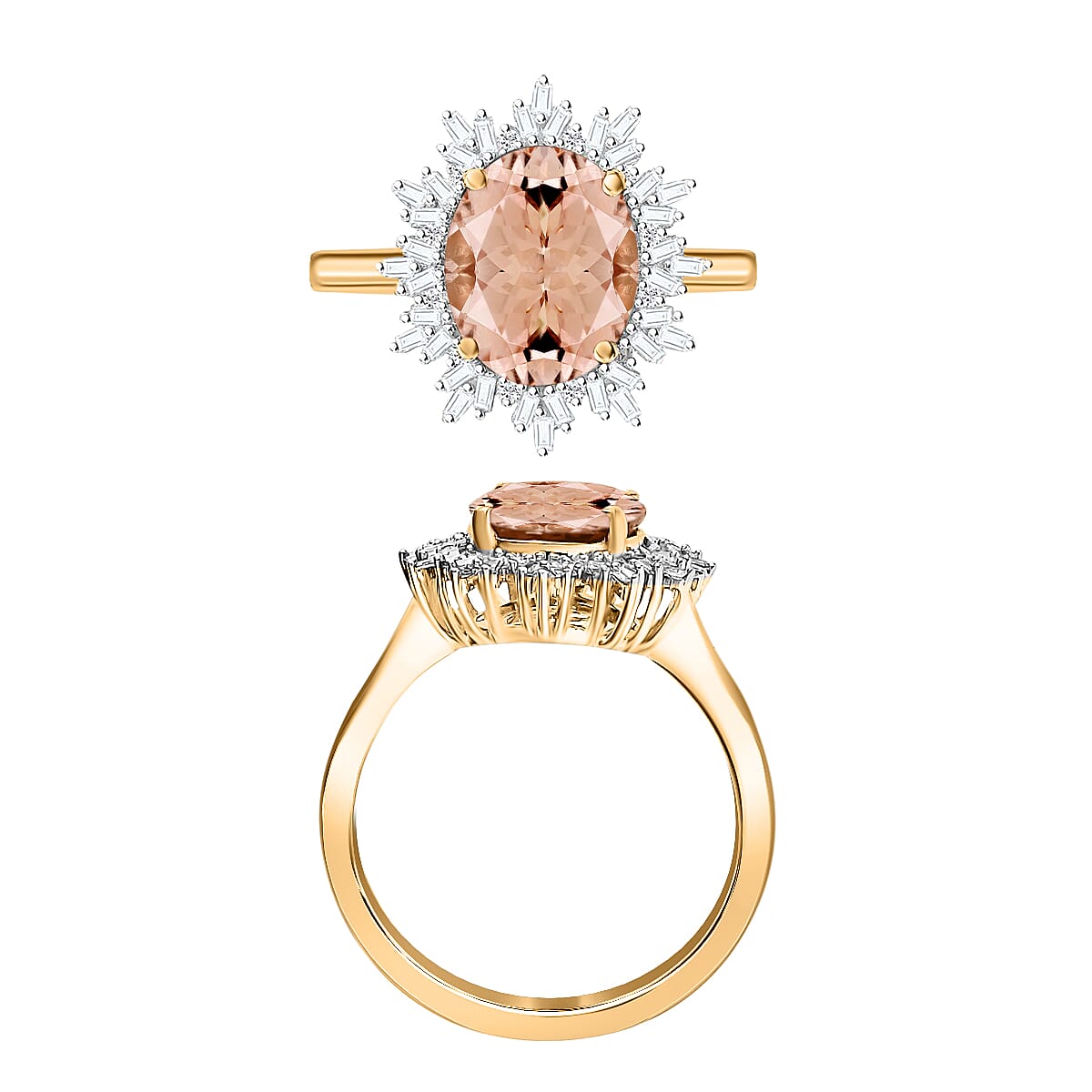 Luxoro Premium Pink Morganite and G-H I1 Diamond 5.30 ctw Ring in 14K Yellow Gold (Size 11.5) 4.30 Grams (Del. in 10-12 Days) image number 3