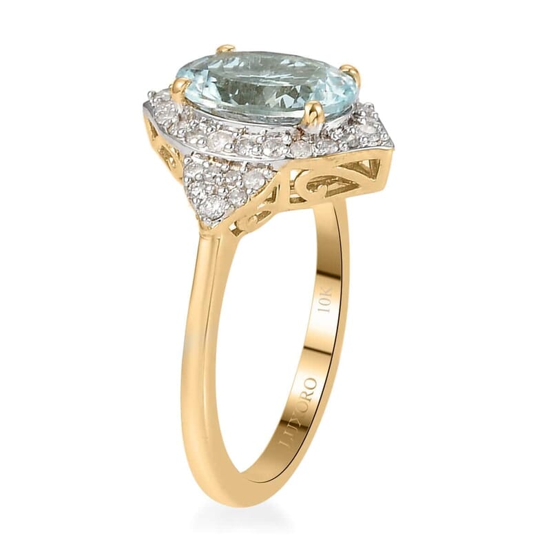 Luxoro AAA Mangoro Aquamarine and Diamond 2.35 ctw Ring in 10K Yellow Gold (Size 6.0)