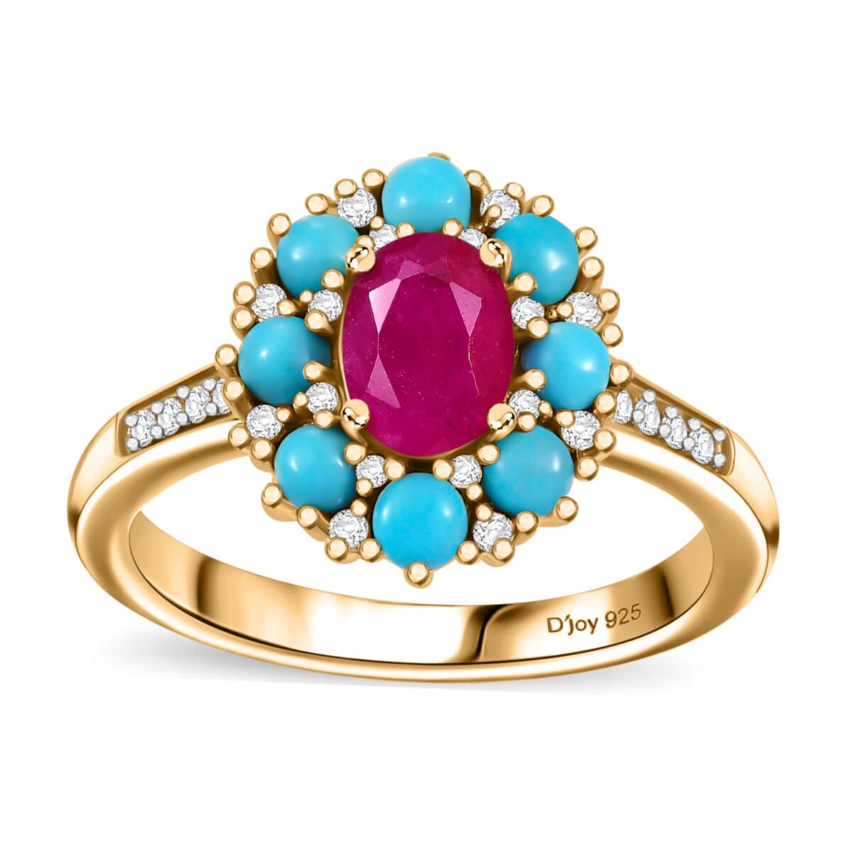 Premium Royal Ruby and Multi Gemstone 2.00 ctw Sunset Bloom Ring in 18K Vermeil Yellow Gold Over Sterling Silver (Size 10.0) image number 0