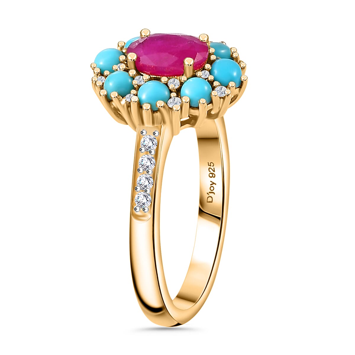 D'Joy Premium Royal Ruby and Multi Gemstone 2.00 ctw Sunset Bloom Ring in 18K Vermeil Yellow Gold Over Sterling Silver (Size 6.0) image number 3