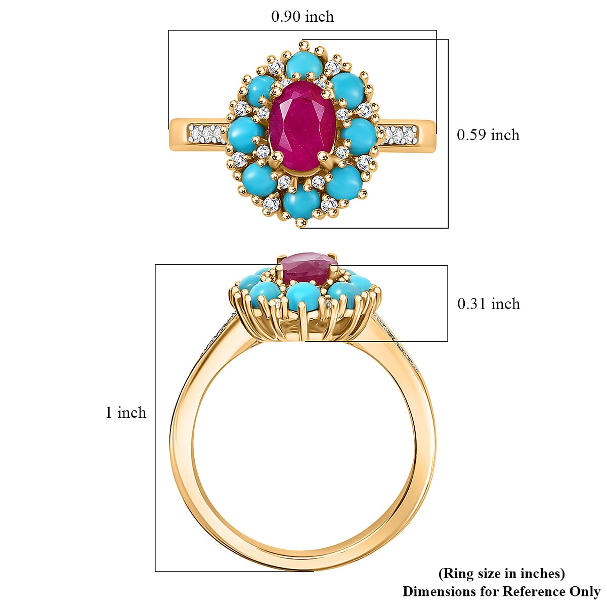 D'Joy Premium Royal Ruby and Multi Gemstone 2.00 ctw Sunset Bloom Ring in 18K Vermeil Yellow Gold Over Sterling Silver (Size 6.0) image number 5