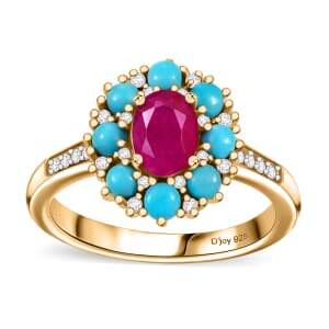 Premium Royal Ruby and Multi Gemstone 2.00 ctw Sunset Bloom Ring in 18K Vermeil Yellow Gold Over Sterling Silver (Size 7.0)