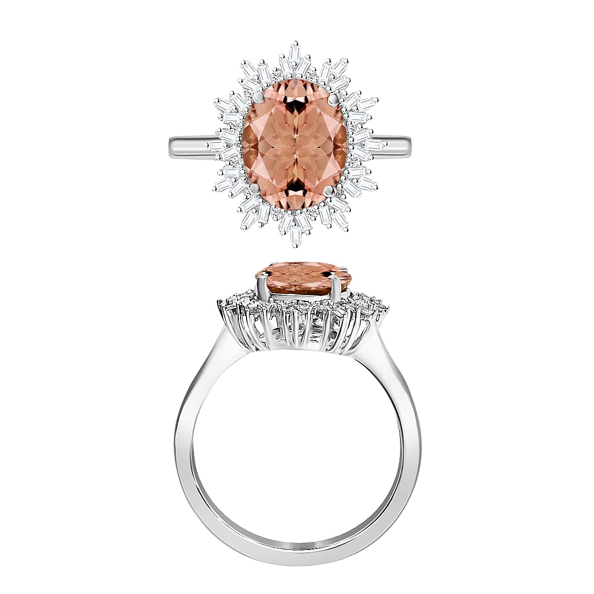 Rhapsody AAAA Pink Morganite and E-F VS2 Diamond 5.30 ctw Ring in 950 Platinum (Size 12.0) 6.20 Grams (Del. in 10-12 Days) image number 3