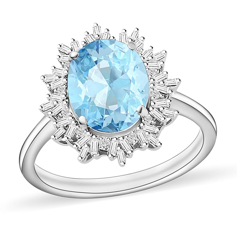 Luxoro Premium Mangoro Aquamarine and G-H I1 Diamond 5.30 ctw Ring in 14K White Gold (Size 10.0) 4.9 Grams