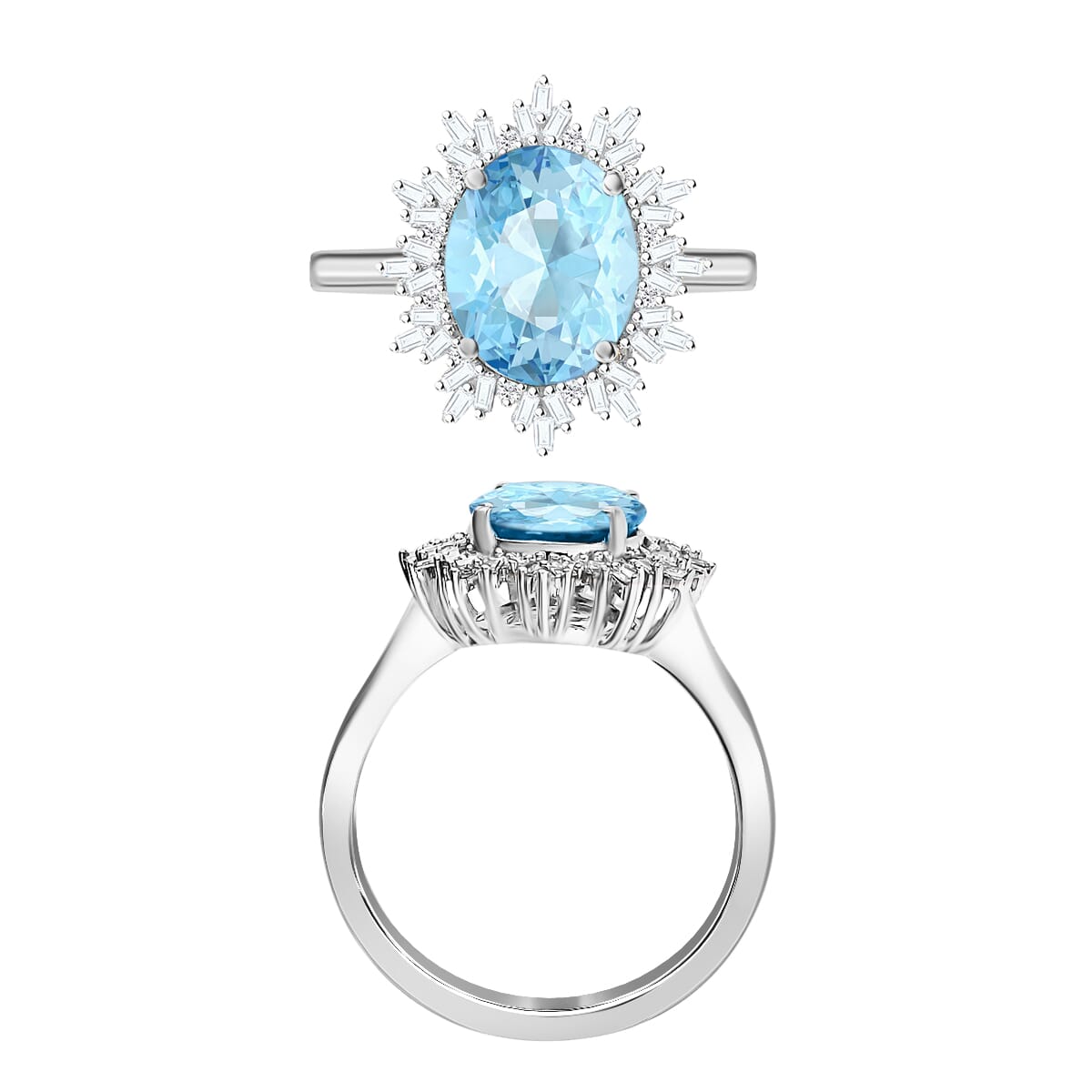 Luxoro Premium Mangoro Aquamarine and G-H I1 Diamond 5.30 ctw Ring in 14K White Gold (Size 10.0) 4.30 Grams image number 3