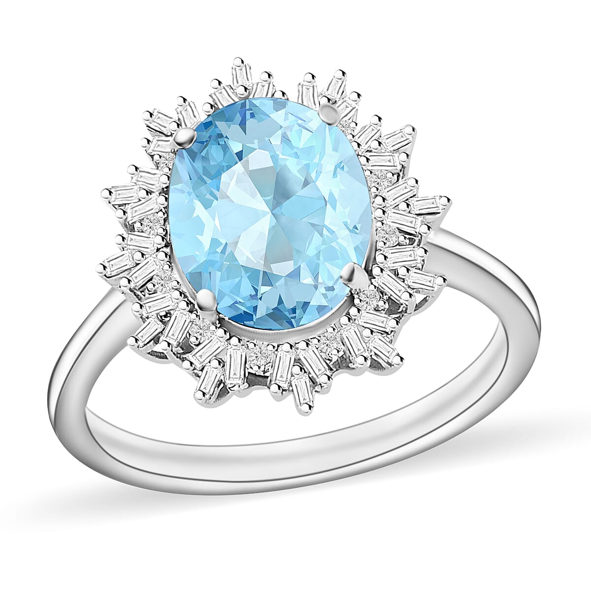 Luxoro Premium Mangoro Aquamarine and G-H I1 Diamond 5.30 ctw Ring in 14K White Gold (Size 11.5) 4.30 Grams image number 0