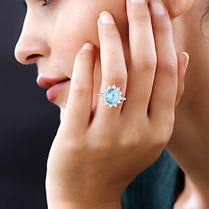 Luxoro Premium Mangoro Aquamarine and G-H I1 Diamond 5.30 ctw Ring in 14K White Gold (Size 5.0) 4.30 Grams (Del. in 10-12 Days)