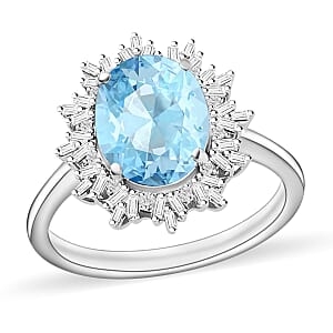 Luxoro Premium Mangoro Aquamarine and G-H I1 Diamond 5.30 ctw Ring in 14K White Gold (Size 6.0) 4.30 Grams