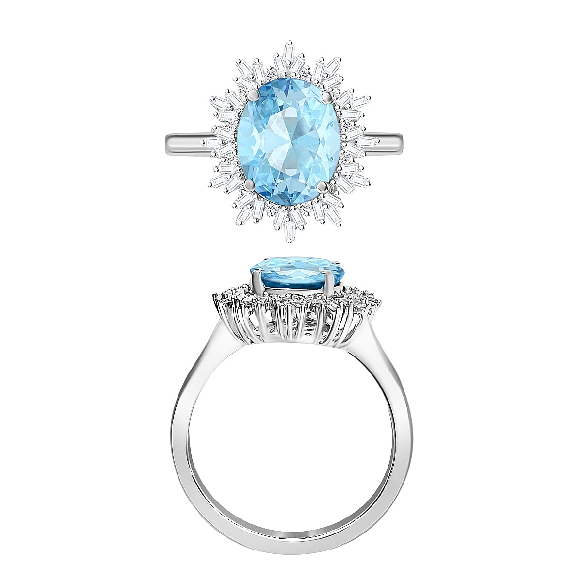 Luxoro Premium Mangoro Aquamarine and G-H I1 Diamond 5.30 ctw Ring in 14K White Gold (Size 6.0) 4.30 Grams image number 3