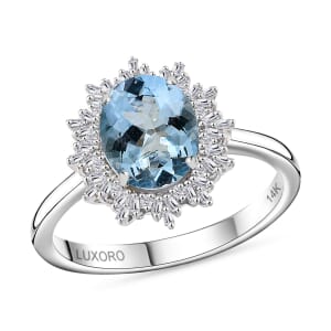 Luxoro Premium Mangoro Aquamarine and G-H I1 Diamond 5.30 ctw Ring in 14K White Gold (Size 9.0) 4.30 Grams