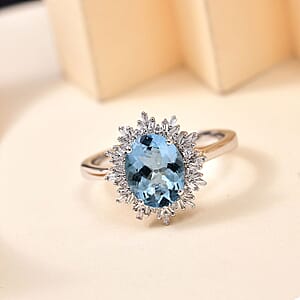 Luxoro Premium Mangoro Aquamarine and G-H I1 Diamond 5.30 ctw Ring in 14K White Gold (Size 9.0) 4.30 Grams