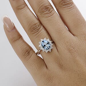 Luxoro Premium Mangoro Aquamarine and G-H I1 Diamond 5.30 ctw Ring in 14K White Gold (Size 9.0) 4.30 Grams