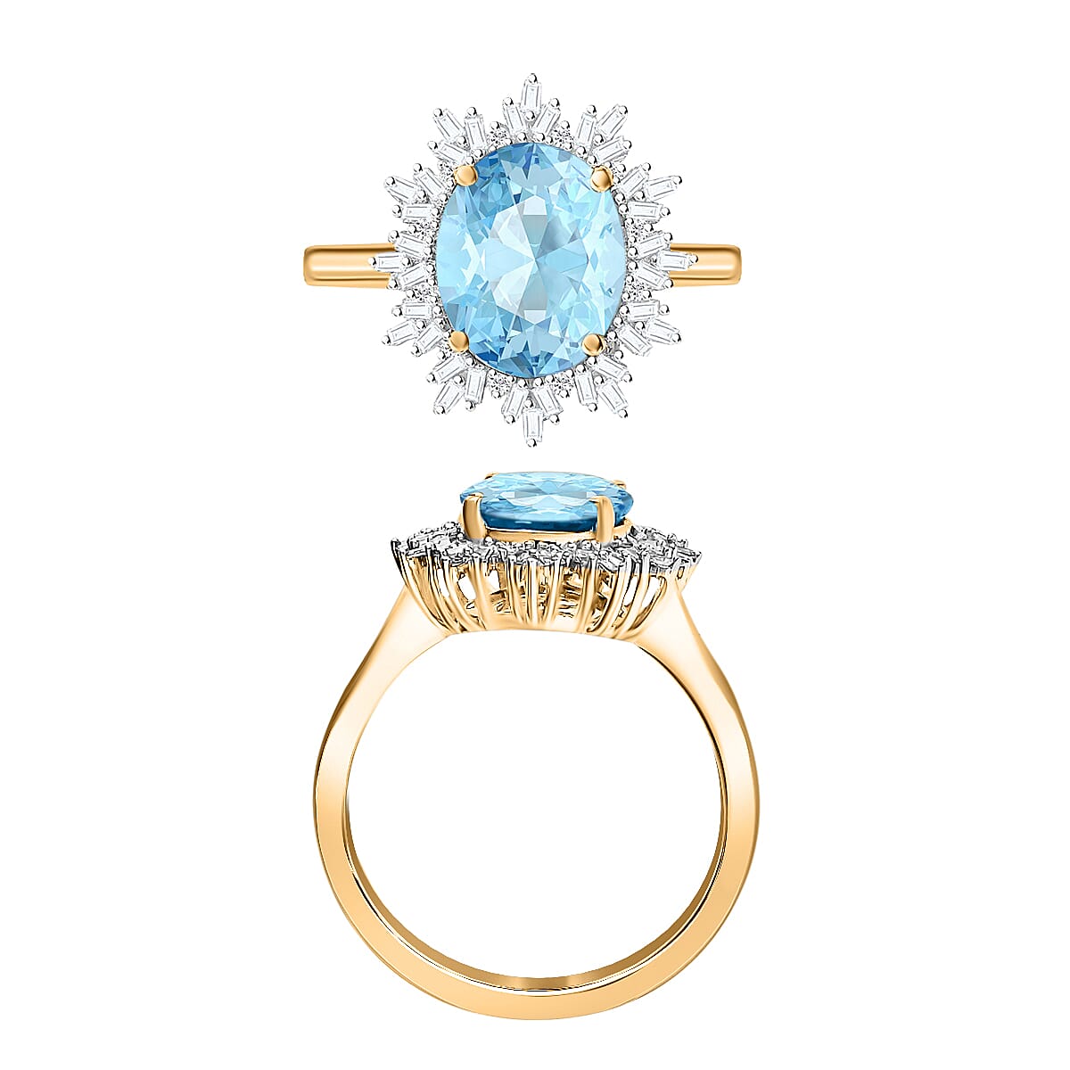 Luxoro Premium Mangoro Aquamarine and G-H I1 Diamond 5.30 ctw Ring in 14K Yellow Gold (Size 7.5) 4.30 Grams (Del. in 10-12 Days) image number 3