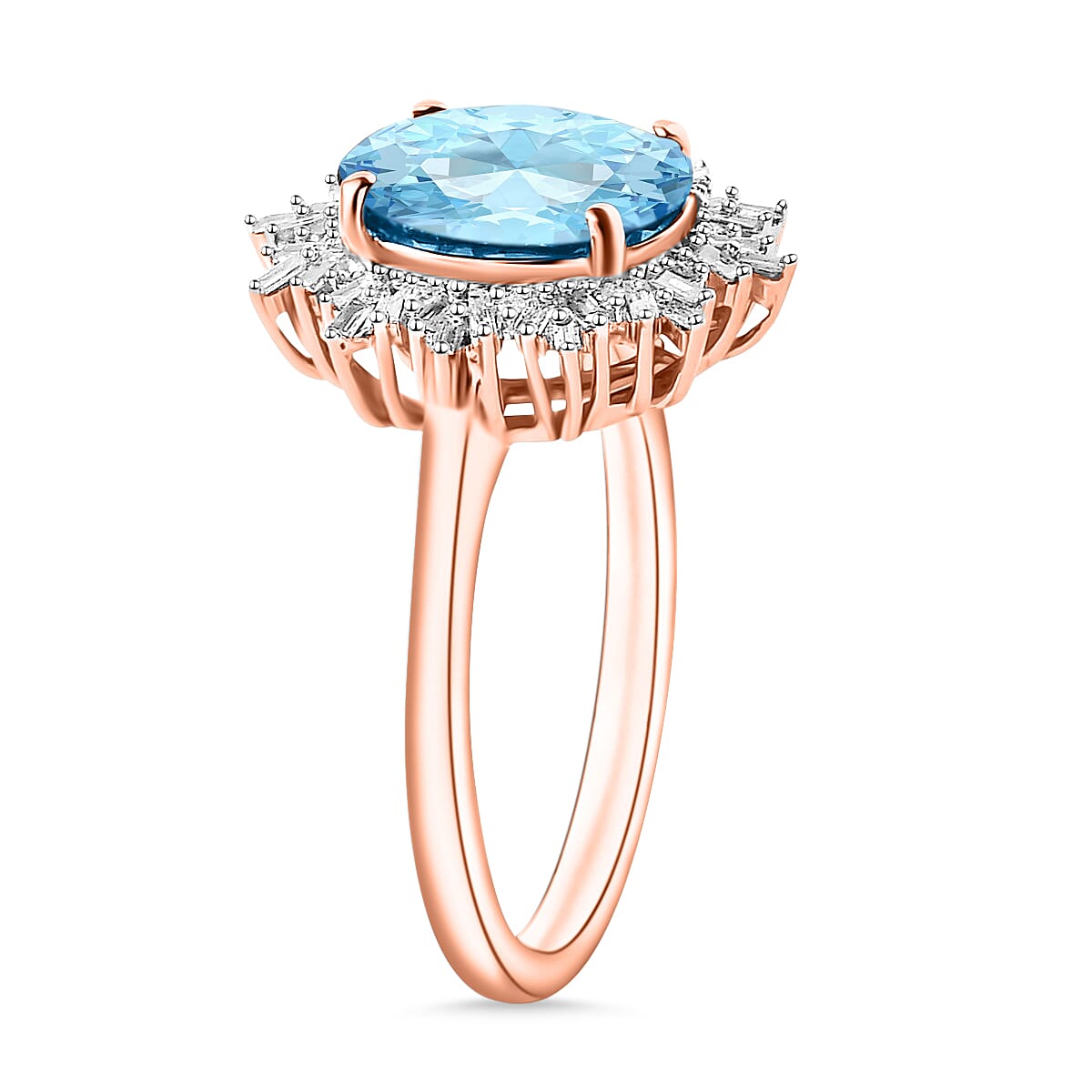 Luxoro Premium Mangoro Aquamarine and G-H I1 Diamond 5.30 ctw Ring in 14K Rose Gold (Size 10.5) 4.30 Grams (Del. in 10-12 Days) image number 2
