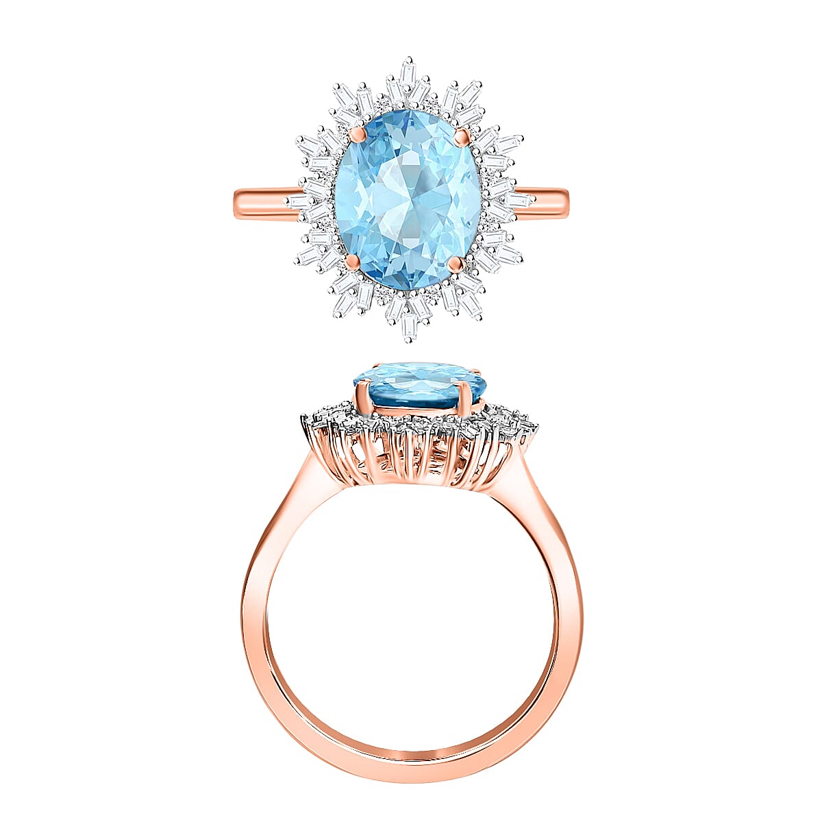 Luxoro Premium Mangoro Aquamarine and G-H I1 Diamond 5.30 ctw Ring in 14K Rose Gold (Size 10.5) 4.30 Grams (Del. in 10-12 Days) image number 3