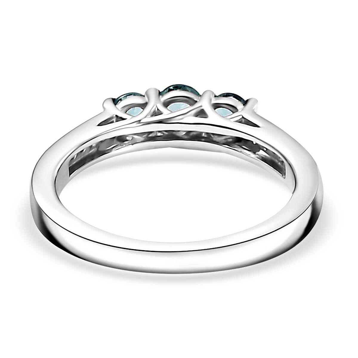 Pirineu Lagoon Tourmaline and Moissanite 0.60 ctw Trinity Ring in Rhodium Over Sterling Silver (Size 6.0)