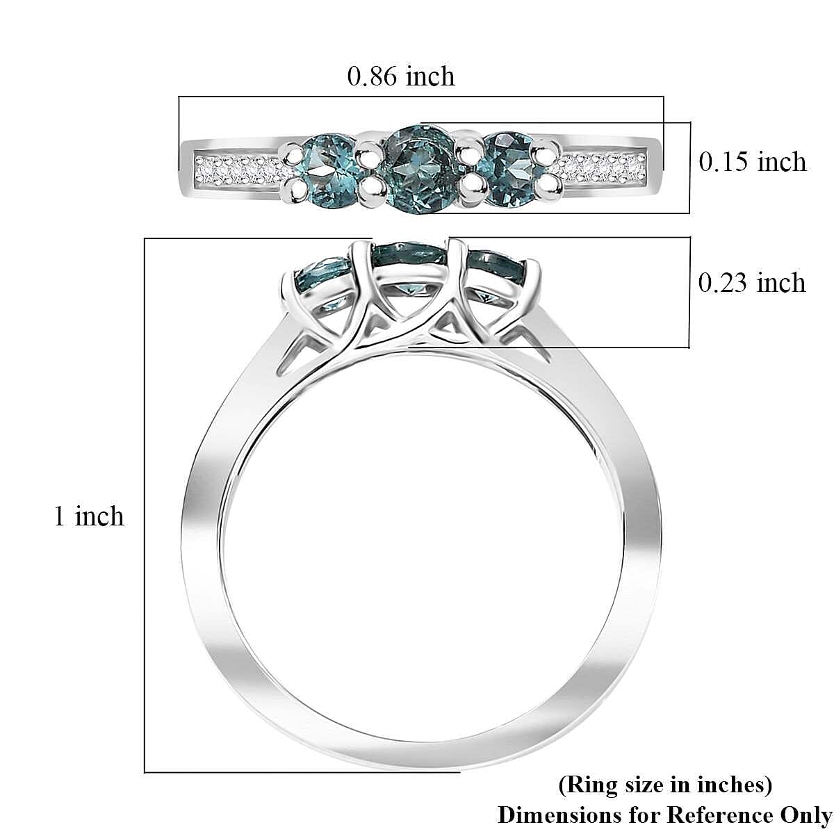 Pirineu Lagoon Tourmaline and Moissanite 0.60 ctw Trinity Ring in Rhodium Over Sterling Silver (Size 6.0)