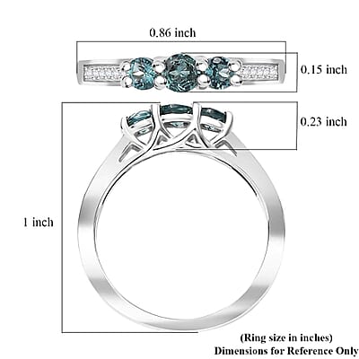 Pirineu Lagoon Tourmaline and Moissanite 0.60 ctw Trinity Ring in Rhodium Over Sterling Silver (Size 6.0)