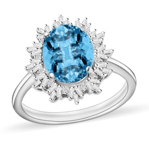 Rhapsody AAAA Santa Maria Aquamarine and E-F VS2 Diamond 5.30 ctw Ring in 950 Platinum (Size 10.0) 6.20 Grams