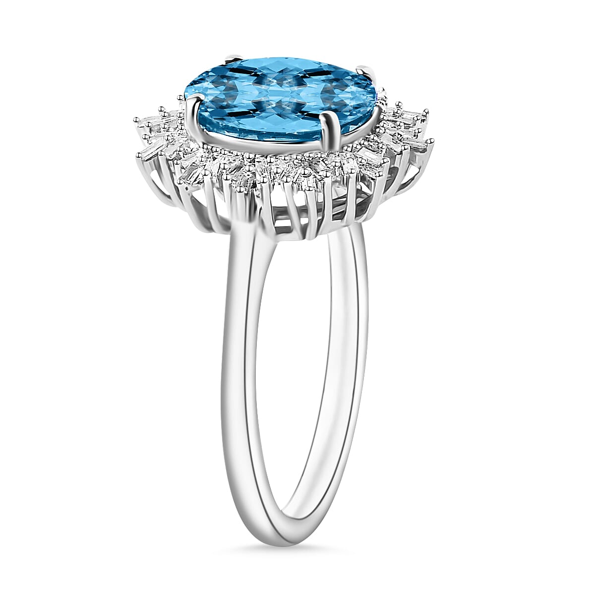 Rhapsody AAAA Santa Maria Aquamarine and E-F VS2 Diamond 5.30 ctw Ring in 950 Platinum (Size 10.0) 6.20 Grams image number 2