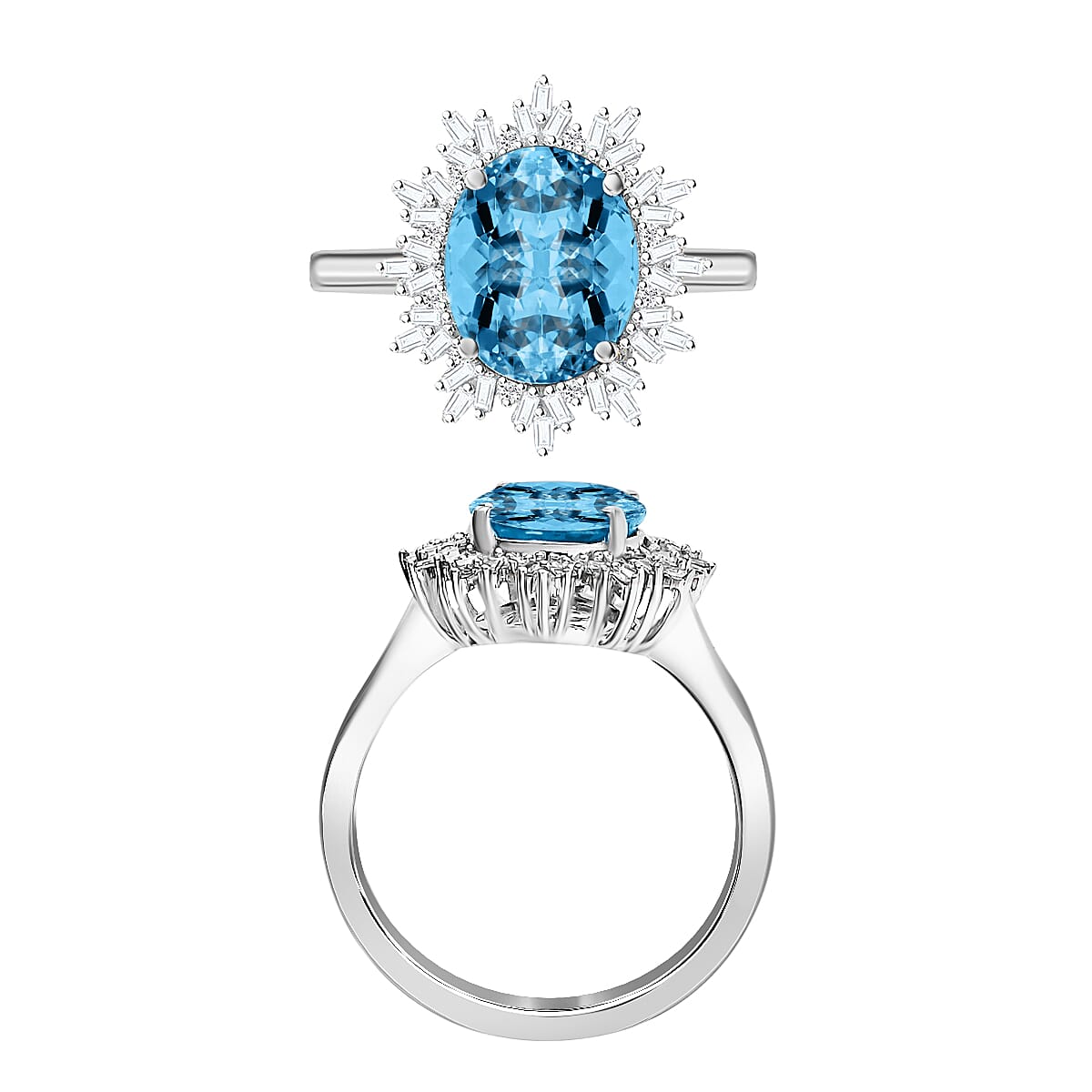 Rhapsody AAAA Santa Maria Aquamarine and E-F VS2 Diamond 5.30 ctw Ring in 950 Platinum (Size 10.0) 6.20 Grams image number 3