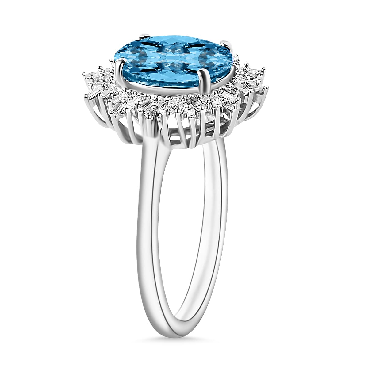 Rhapsody AAAA Santa Maria Aquamarine and E-F VS2 Diamond 5.30 ctw Ring in 950 Platinum (Size 7.0) 6.20 Grams (Del. in 10-12 Days) image number 2