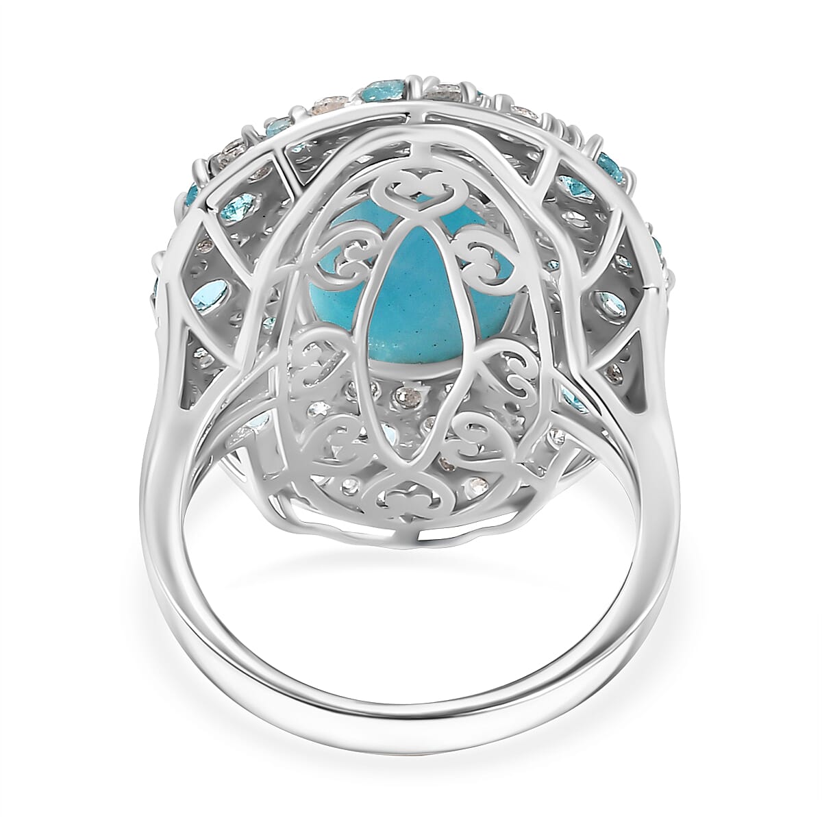 D'Joy Larimar and Multi Gemstone 10.00 ctw Ocean Bubbles Ring in Rhodium Over Sterling Silver (Size 10.0)