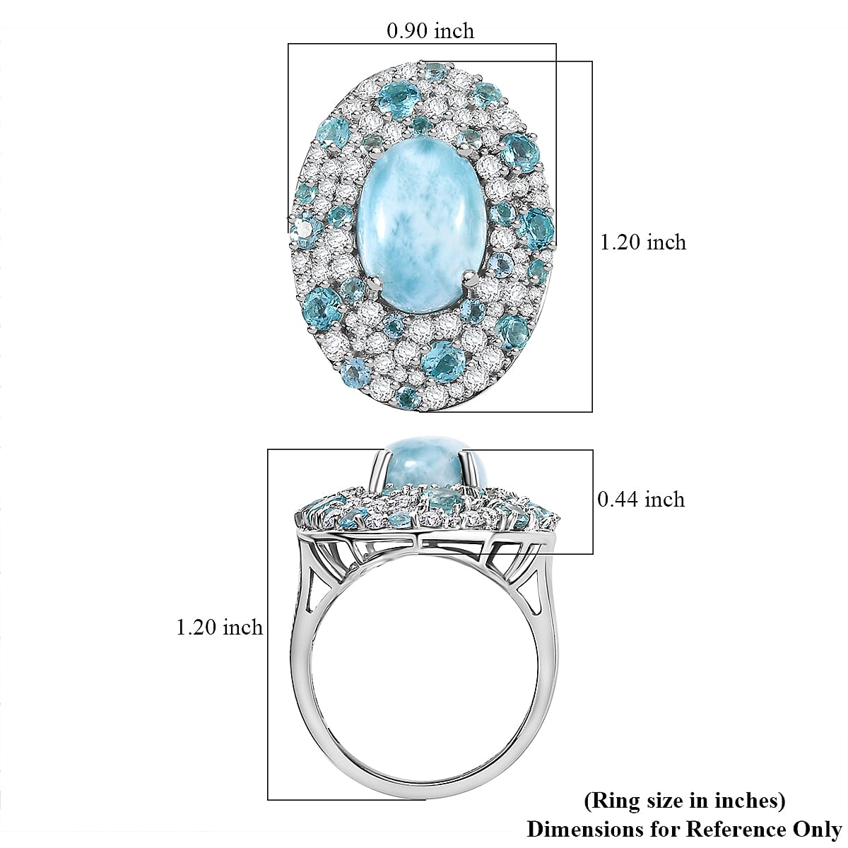 D'Joy Larimar and Multi Gemstone 10.00 ctw Ocean Bubbles Ring in Rhodium Over Sterling Silver (Size 10.0)
