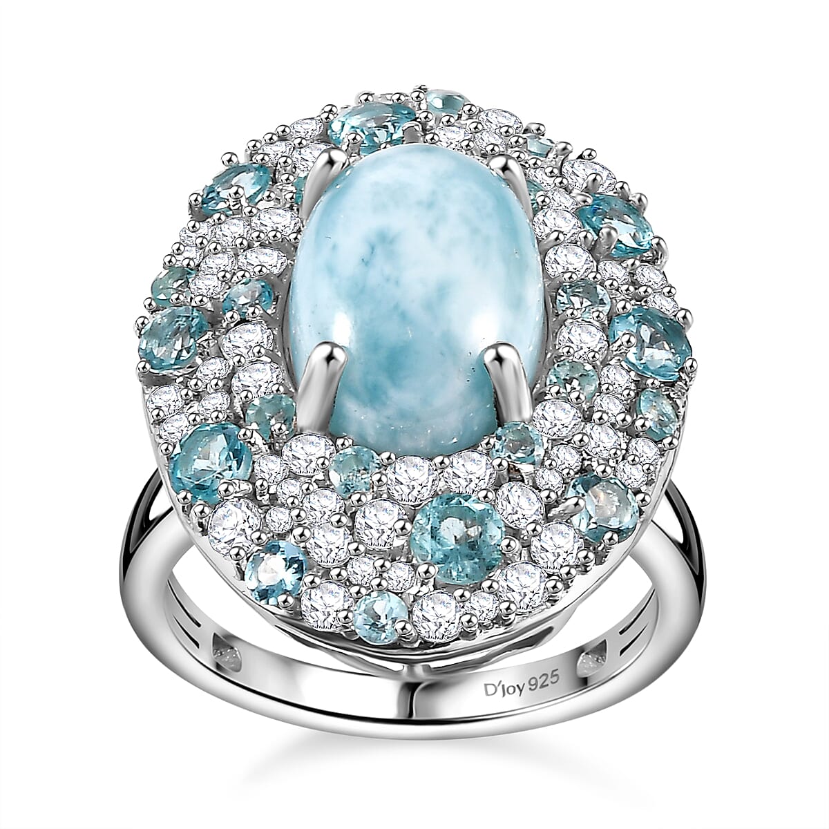 Larimar and Multi Gemstone 10.00 ctw Ocean Bubbles Ring in Rhodium Over Sterling Silver (Size 9.0) image number 0