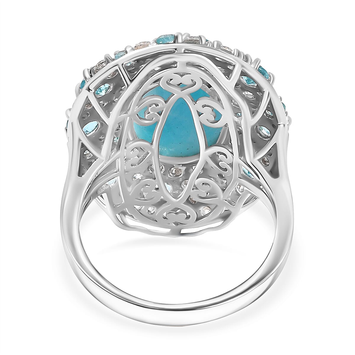 Larimar and Multi Gemstone 10.00 ctw Ocean Bubbles Ring in Rhodium Over Sterling Silver (Size 9.0) image number 4