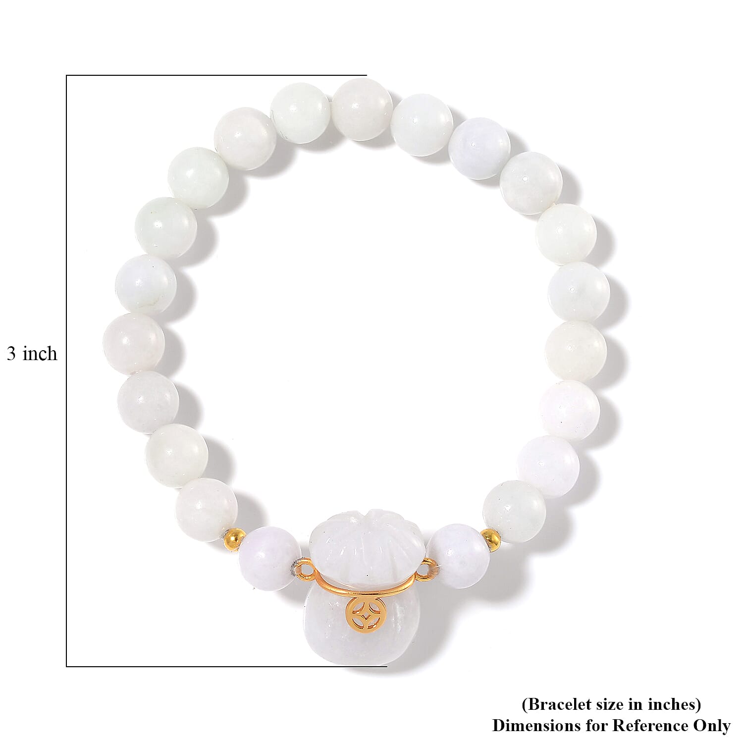 Natural Jade 130.00 ctw Carved and Beaded Stretch Bracelet with Money Lucky Bag Charm in 14K YG Over Sterling Silver