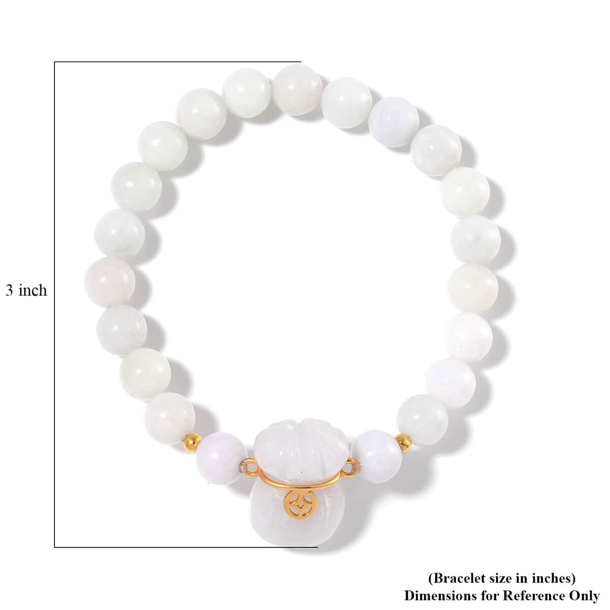 Natural Jade 130.00 ctw Carved and Beaded Stretch Bracelet with Money Lucky Bag Charm in 14K YG Over Sterling Silver image number 5