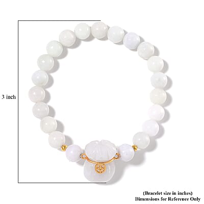 Natural Jade 130.00 ctw Carved and Beaded Stretch Bracelet with Money Lucky Bag Charm in 14K YG Over Sterling Silver